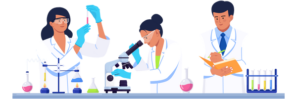 Industry Overview graphic | Explore Careers Australia graphic of three colourful scientists