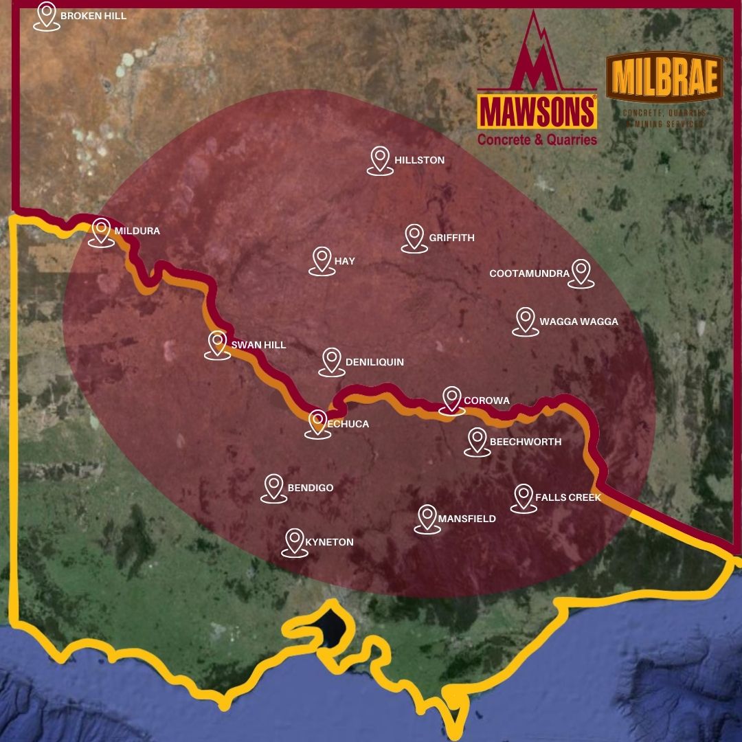 Map of Mawsons sites across Victoria and New South Wales.